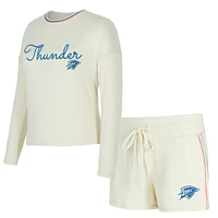 Women's Concepts Sport Cream Oklahoma City Thunder Kaki Hacci Knit Long Sleeve T-Shirt & Shorts Set