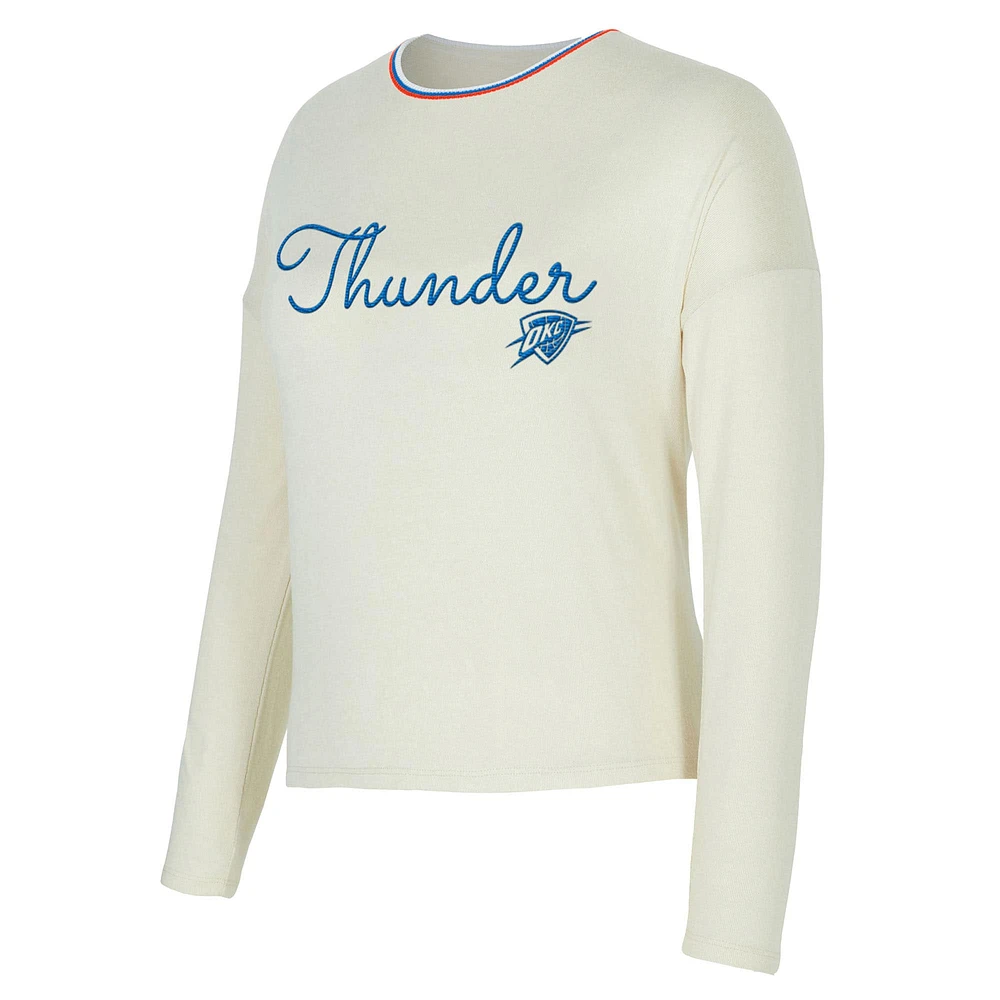 Women's Concepts Sport Cream Oklahoma City Thunder Kaki Hacci Knit Long Sleeve T-Shirt & Shorts Set