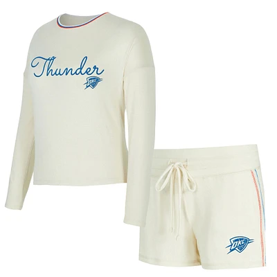 Women's Concepts Sport Cream Oklahoma City Thunder Kaki Hacci Knit Long Sleeve T-Shirt & Shorts Set