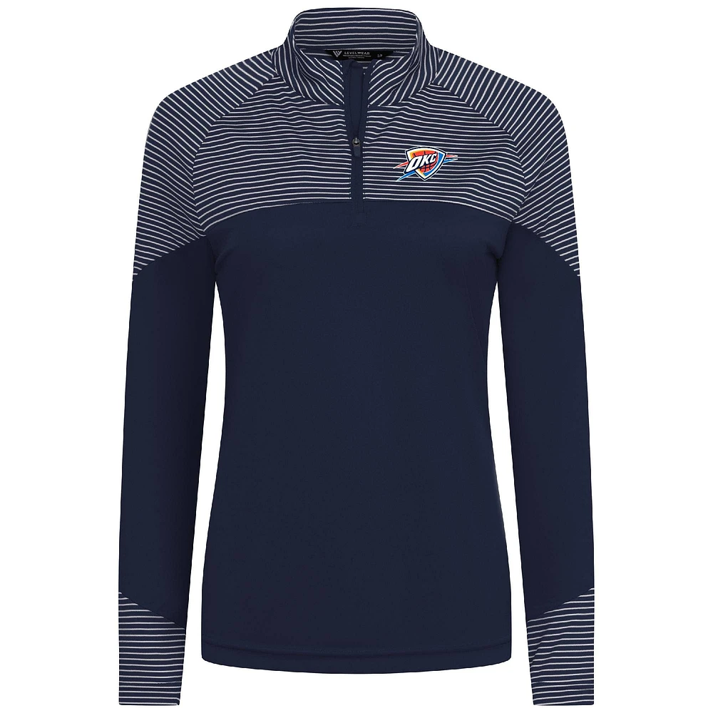 Women's Levelwear Navy Oklahoma City Thunder Classic Stripes Quarter-Zip Top
