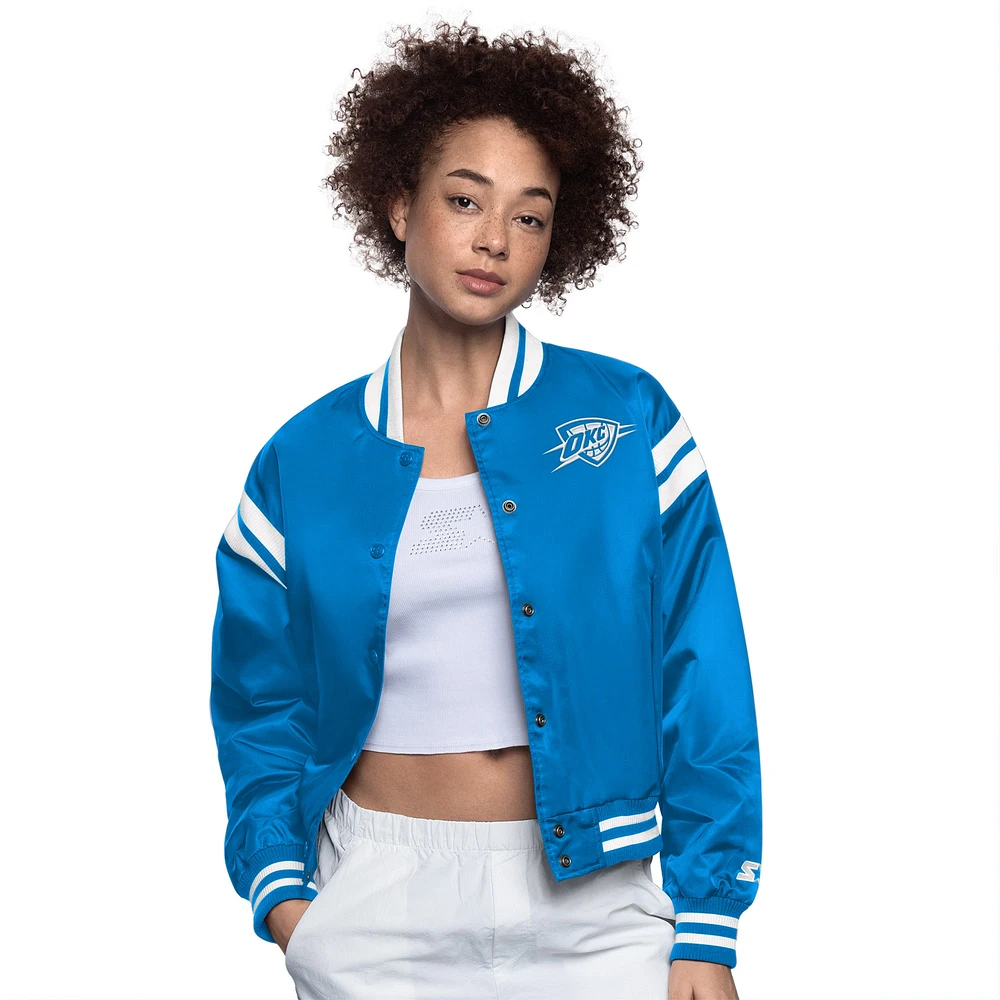 Women's Starter Blue/White Oklahoma City Thunder Full Count Satin Full-Snap Varsity Jacket