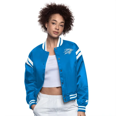 Women's Starter Blue/White Oklahoma City Thunder Full Count Satin Full-Snap Varsity Jacket