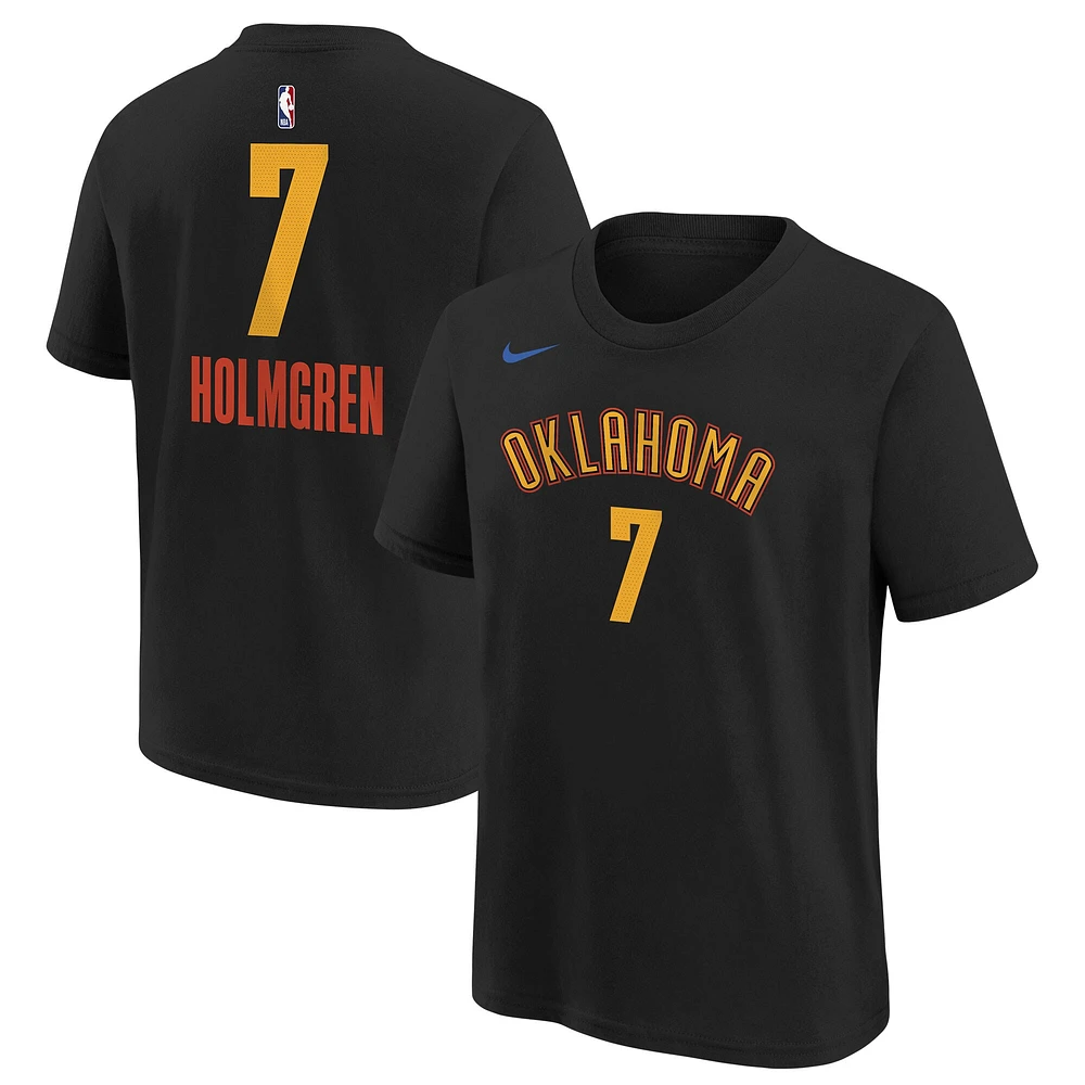 T-shirt Nike noir Chet Holmgren pour jeune Oklahoma City Thunder 2024/25 Edition avec nom et numéro