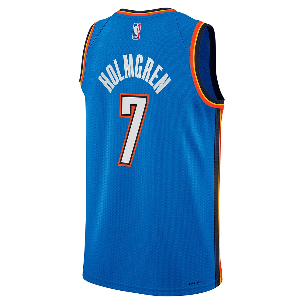 Maillot Nike pour jeune Chet Holmgren Swingman bleu Oklahoma City Thunder - Édition Icon