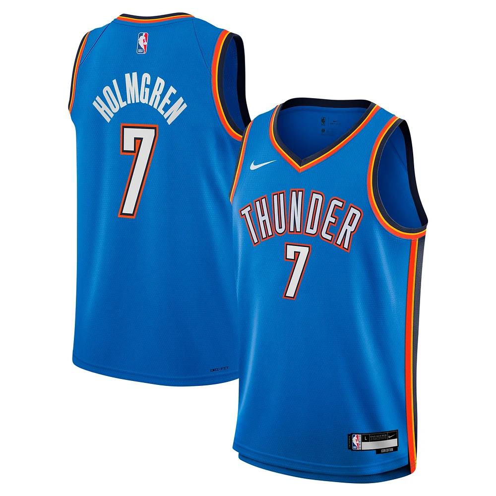 Maillot Nike pour jeune Chet Holmgren Swingman bleu Oklahoma City Thunder - Édition Icon