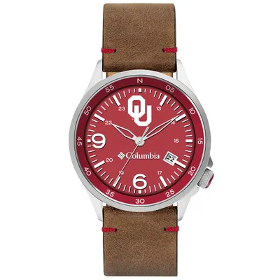 Oklahoma Sooners Columbia Canyon Ridge 3-Hand Date Saddle Leather Watch