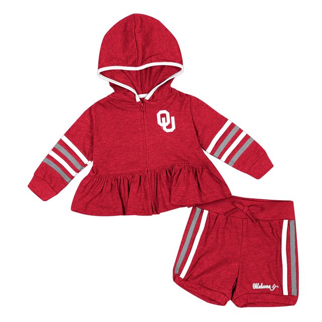 Girls Infant Colosseum Crimson Oklahoma Sooners Spoonful Ensemble de sweat à capuche et short entièrement zippé