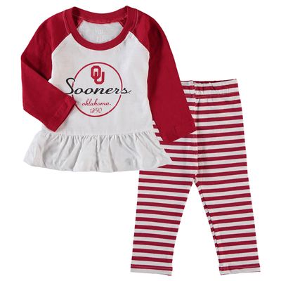 Girls Infant Wes & Willy White/Crimson Oklahoma Sooners Stripe Raglan Long Sleeve T-Shirt Leggings Set