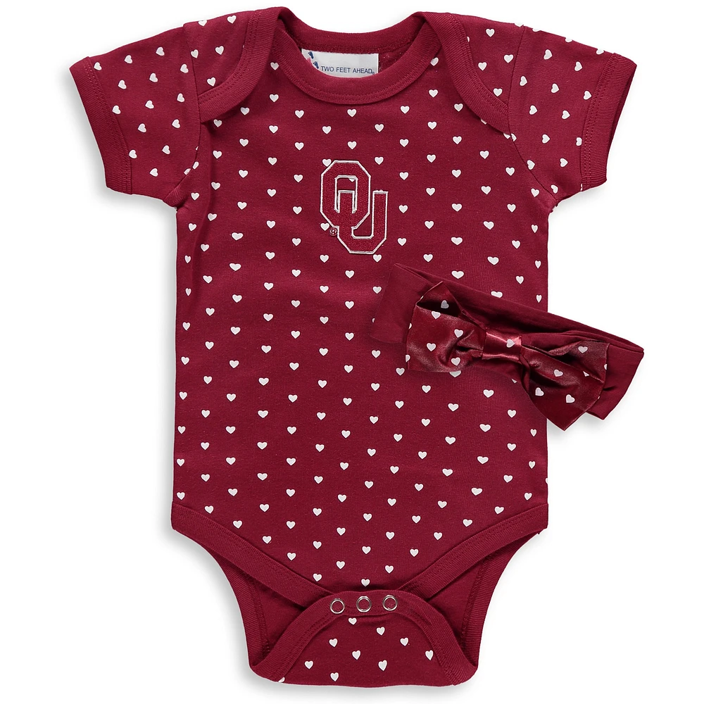 Ensemble body et bandeau pour nouveau-né bébé Crimson Oklahoma Sooners Hearts