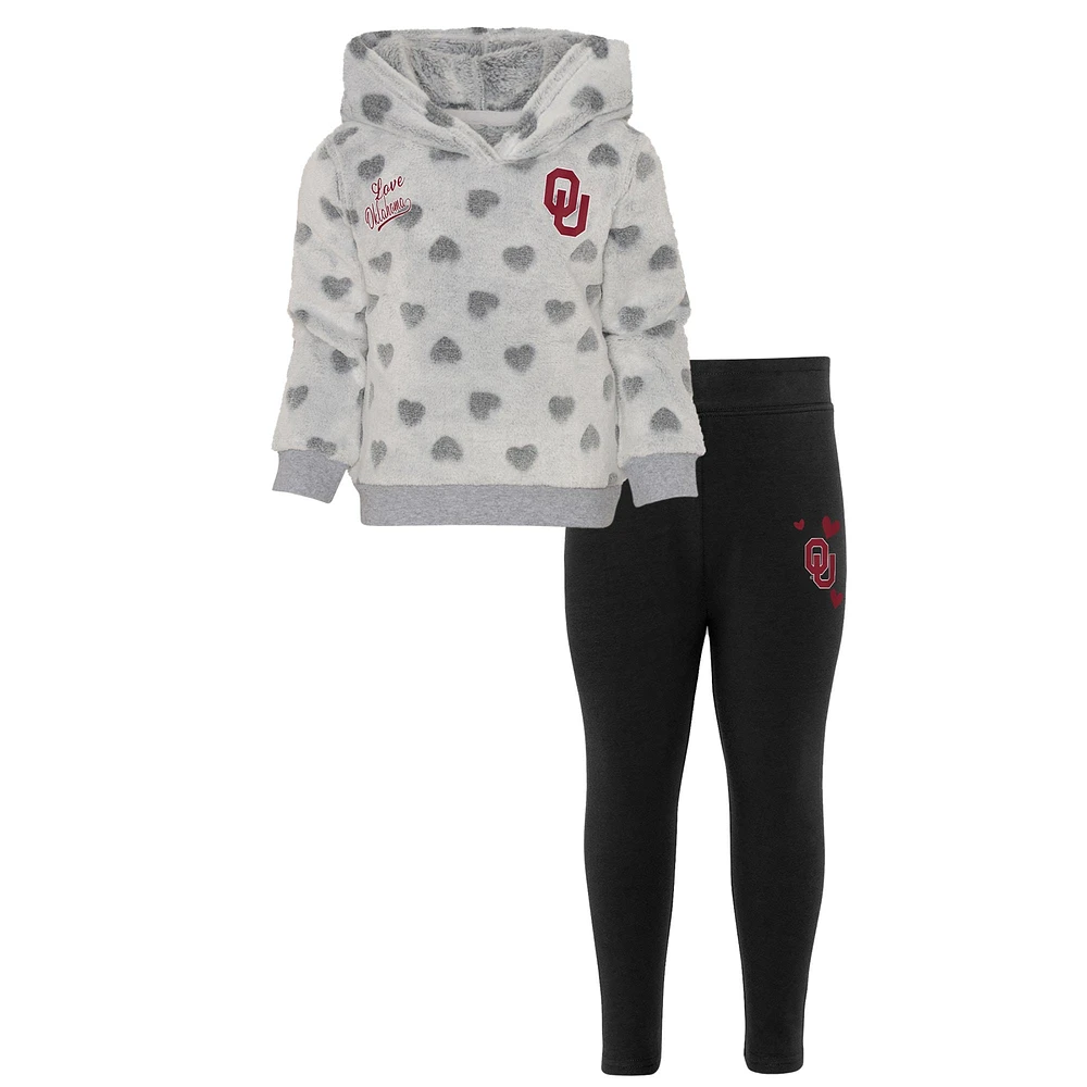 Ensemble sweat à capuche et legging Oklahoma Sooners Heart to gris/noir pour fille préscolaire