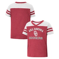 Girls Toddler Colosseum Crimson/White Oklahoma Sooners Piecrust Promise Striped V-Neck T-Shirt