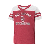 Girls Toddler Colosseum Crimson/White Oklahoma Sooners Piecrust Promise Striped V-Neck T-Shirt