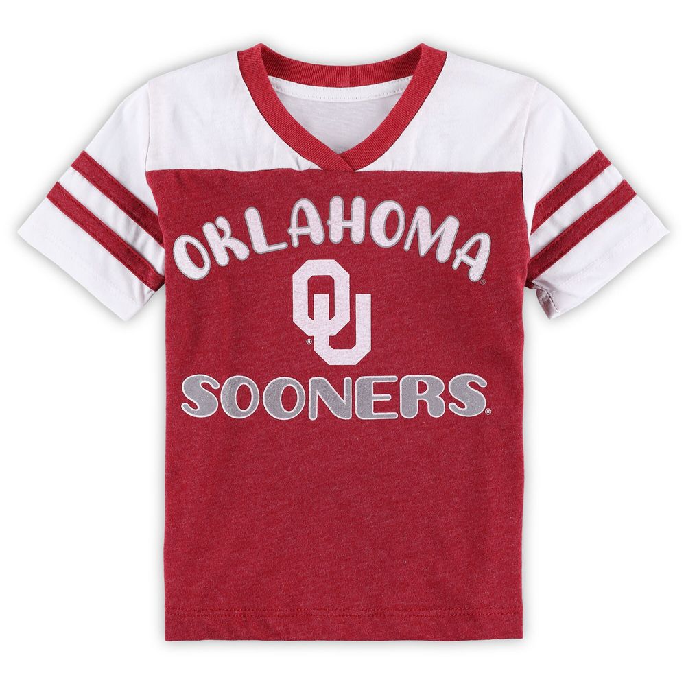 Girls Toddler Colosseum Crimson/White Oklahoma Sooners Piecrust Promise Striped V-Neck T-Shirt