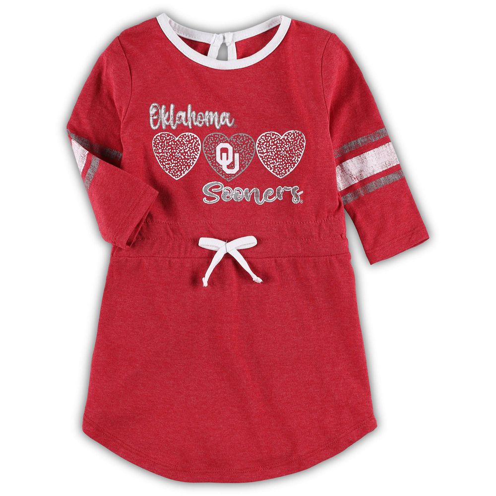 Girls Toddler Colosseum Heathered Crimson Oklahoma Sooners Poppin Sleeve Stripe Dress