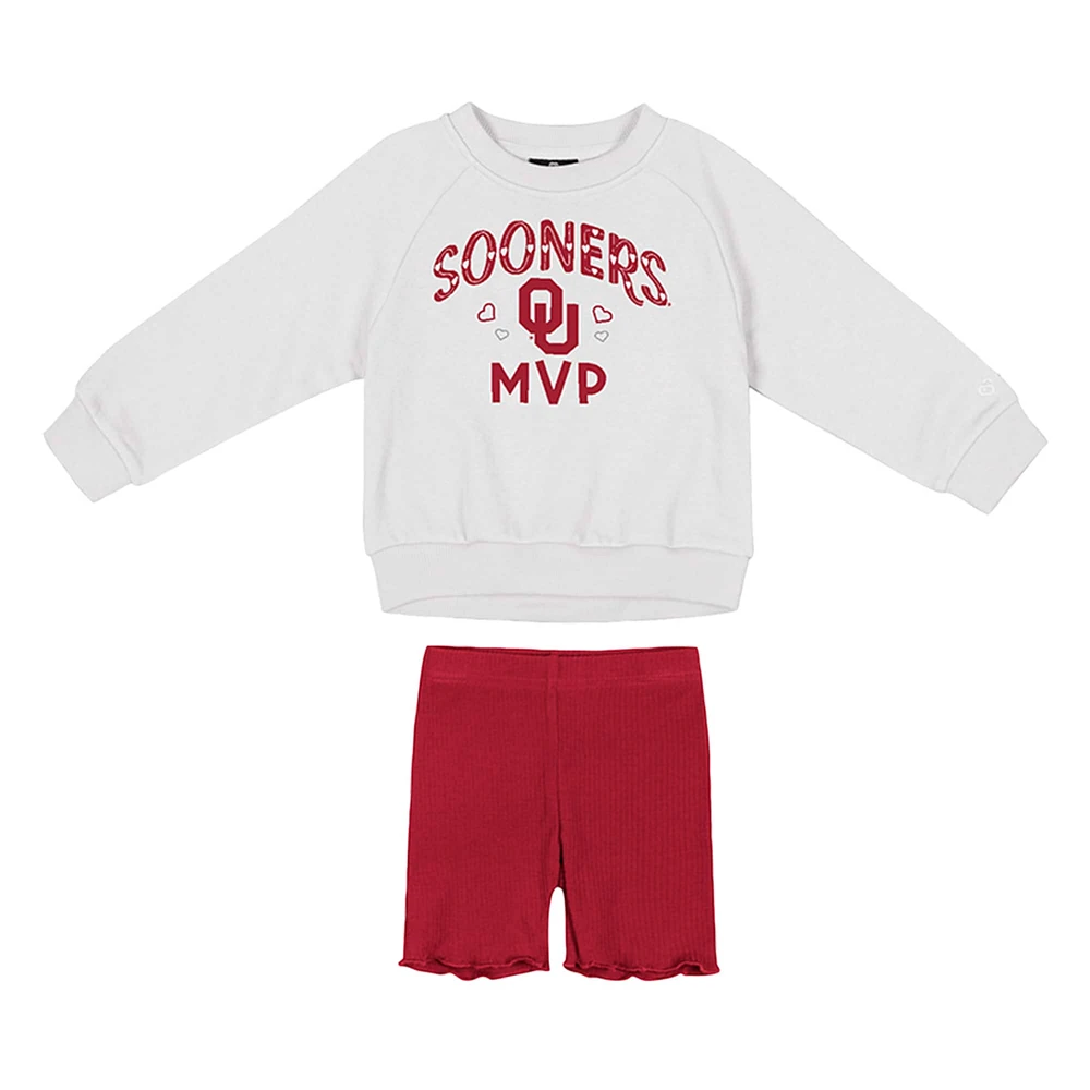 Girls Toddler Colosseum  White/Crimson Oklahoma Sooners Beta Fleece Sweatshirt and Shorts Set