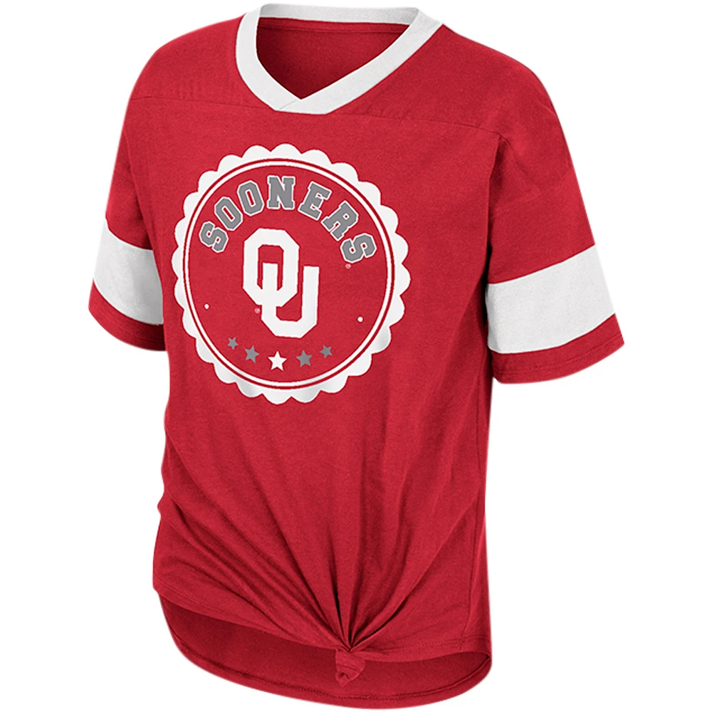 T-shirt à col en V noué sur le devant pour filles Colosseum Crimson Oklahoma Sooners Tomika