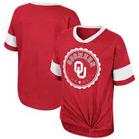 T-shirt à col en V noué sur le devant pour filles Colosseum Crimson Oklahoma Sooners Tomika