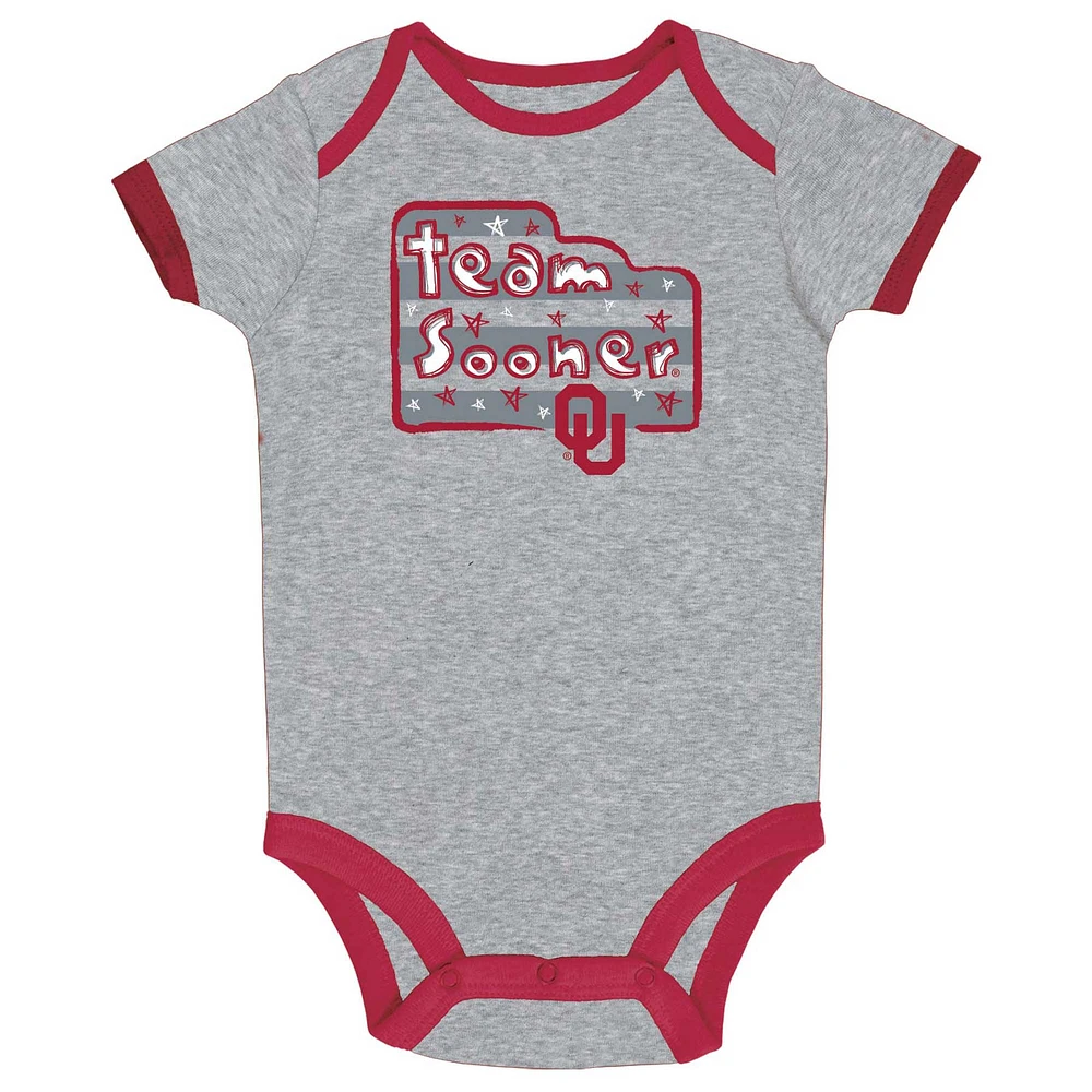 Infant Champion Crimson/Gray/White Oklahoma Sooners 3-Pack Bodysuit Set