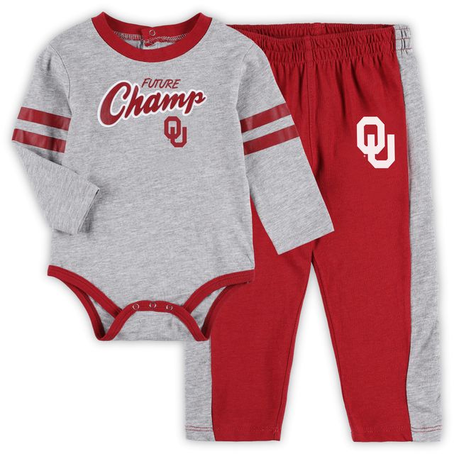 Ensemble body et pantalon de survêtement à manches longues Little Kicker Oklahoma Sooners gris chiné/cramoisi pour bébé