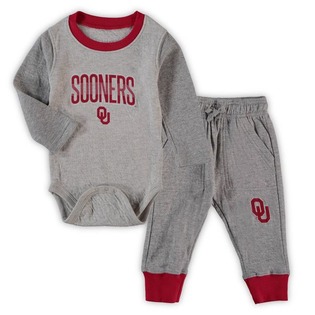 Wes & Willy gris chiné/cramoisi Oklahoma Sooners Jie body à manches longues et ensemble pantalon