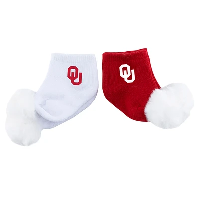 Lot de deux paires de chaussettes à pompon ZooZatz Oklahoma Sooners pour bébé