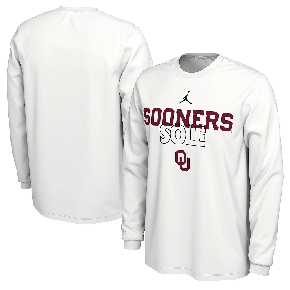 Jordan Brand  White Oklahoma Sooners 2023 On Court Bench Long Sleeve T-Shirt