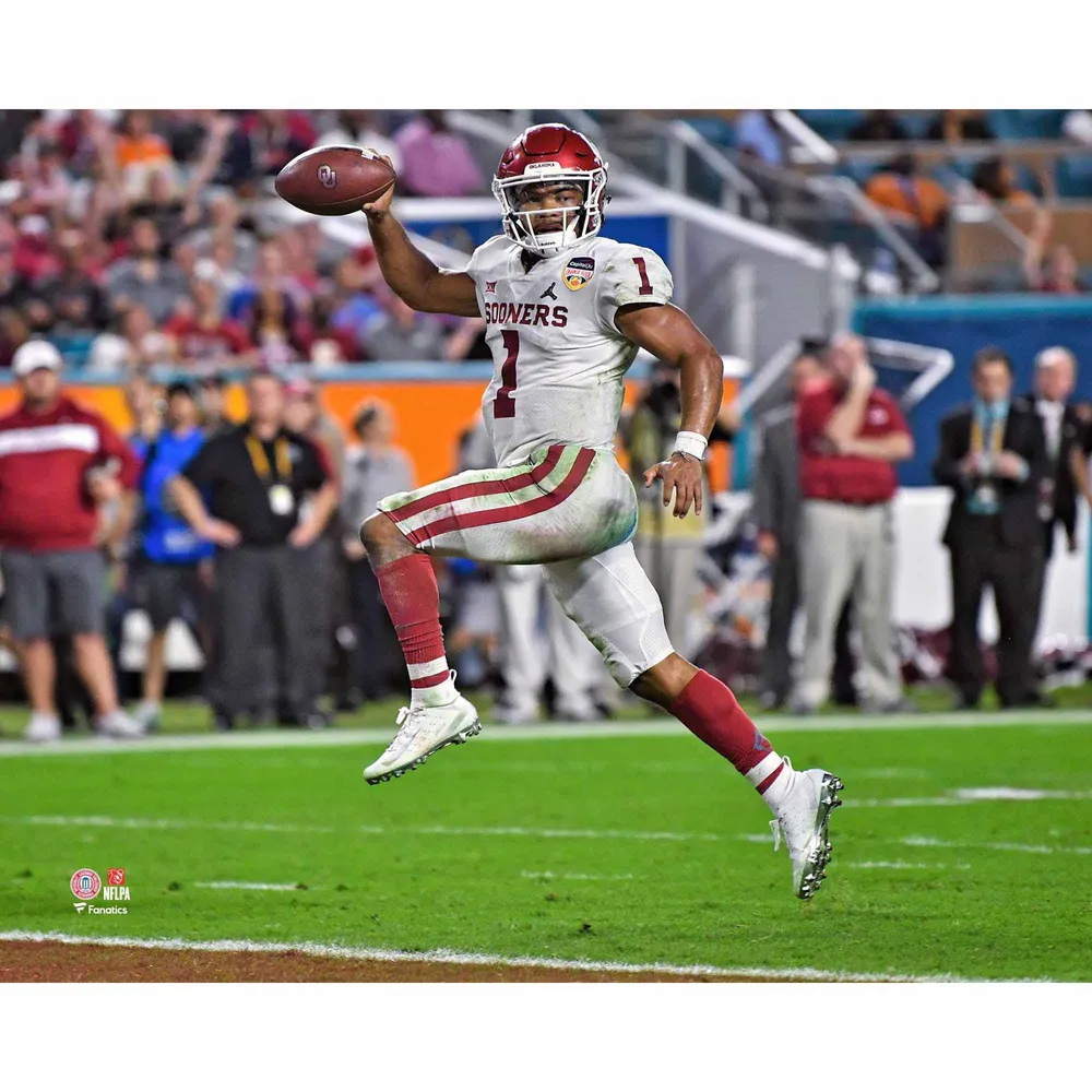 Kyler Murray Oklahoma Sooners Unsigned White Jersey High Stepping Photograph
