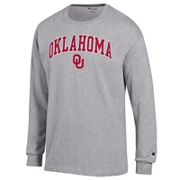 T-shirt à manches longues avec logo Arch Over Champion Heather Grey pour homme des Oklahoma Sooners
