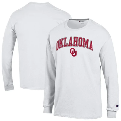 T-shirt à manches longues blanc Champion pour homme avec logo Arch Over des Oklahoma Sooners