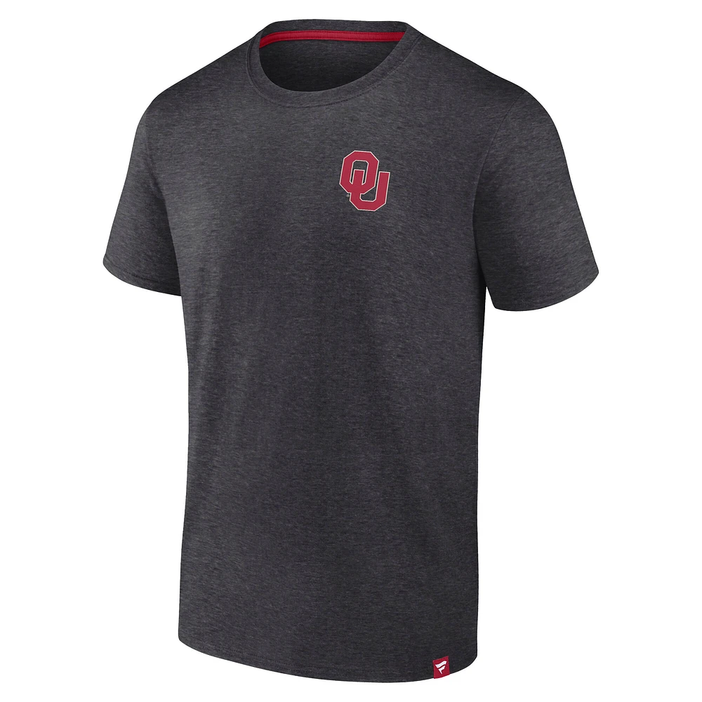 T-shirt emblématique Oklahoma Sooners Heather Anthracite Fanatics pour hommes