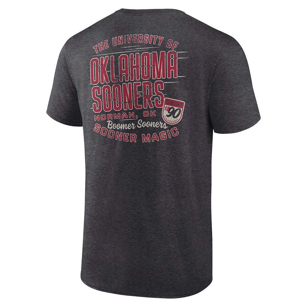 T-shirt emblématique Oklahoma Sooners Heather Anthracite Fanatics pour hommes