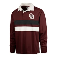 Men's '47 Crimson Oklahoma Sooners Clubhouse Knox Thames Long Sleeve Rugby Polo