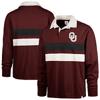 Men's '47 Crimson Oklahoma Sooners Clubhouse Knox Thames Long Sleeve Rugby Polo