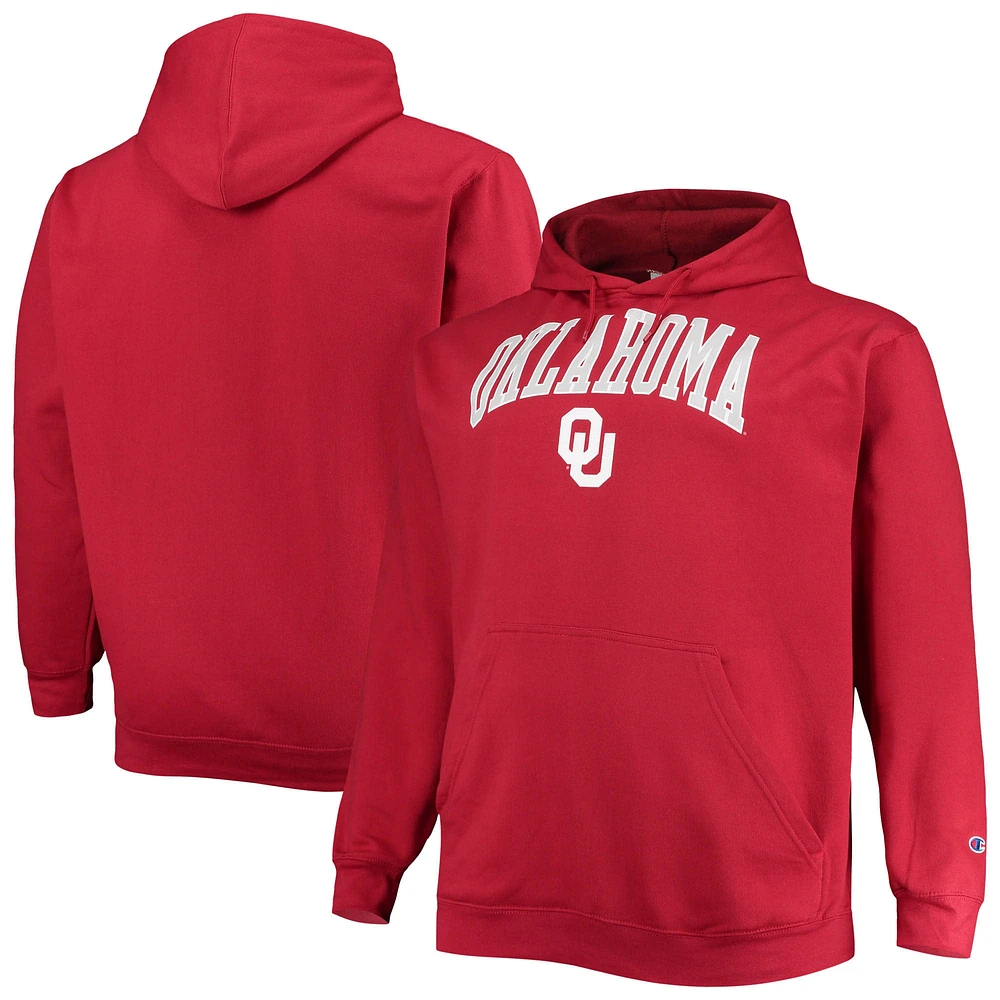 Men's Champion Crimson Oklahoma Sooners Big & Tall Arch Over Logo Powerblend Pullover Hoodie