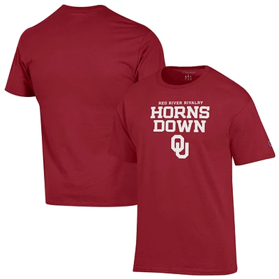 Men's Champion Crimson Oklahoma Sooners Red River Rivalry Slogan T-Shirt