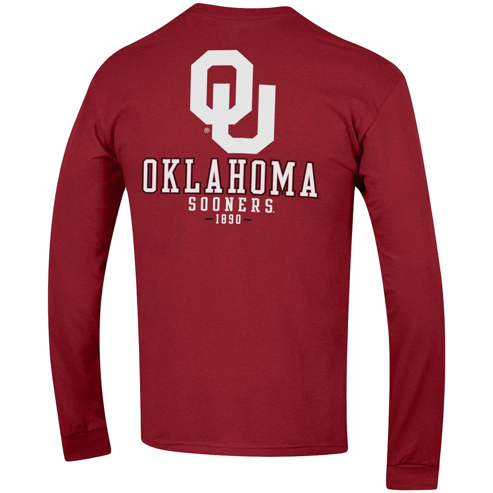 Men's Champion Crimson Oklahoma Sooners Team Stack Long Sleeve T-Shirt