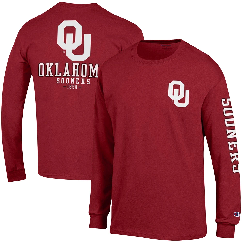 T-shirt à manches longues Champion Crimson Oklahoma Sooners Team Stack pour homme