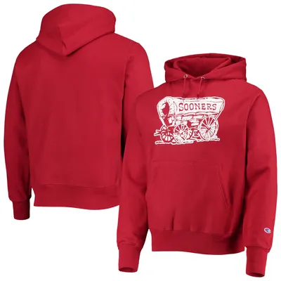 Men's Champion Crimson Oklahoma Sooners Vault Logo Reverse Weave Pullover Hoodie