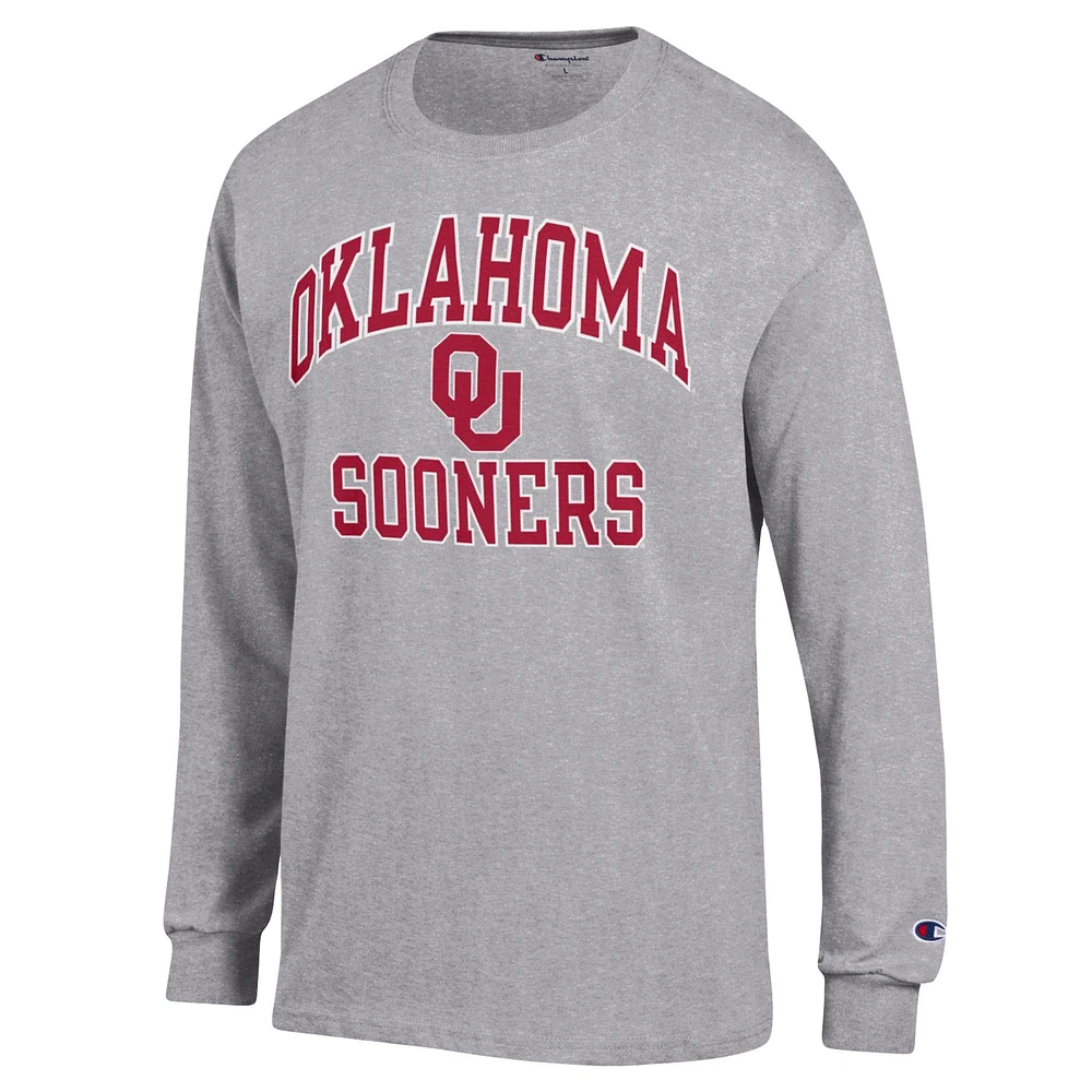 T-shirt à manches longues Champion Oklahoma Sooners High Motor gris chiné pour homme