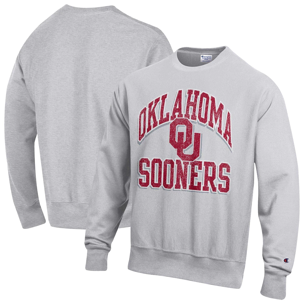 Men's Champion Heather Gray Oklahoma Sooners Vault Late Night Reverse Weave Pullover Sweatshirt