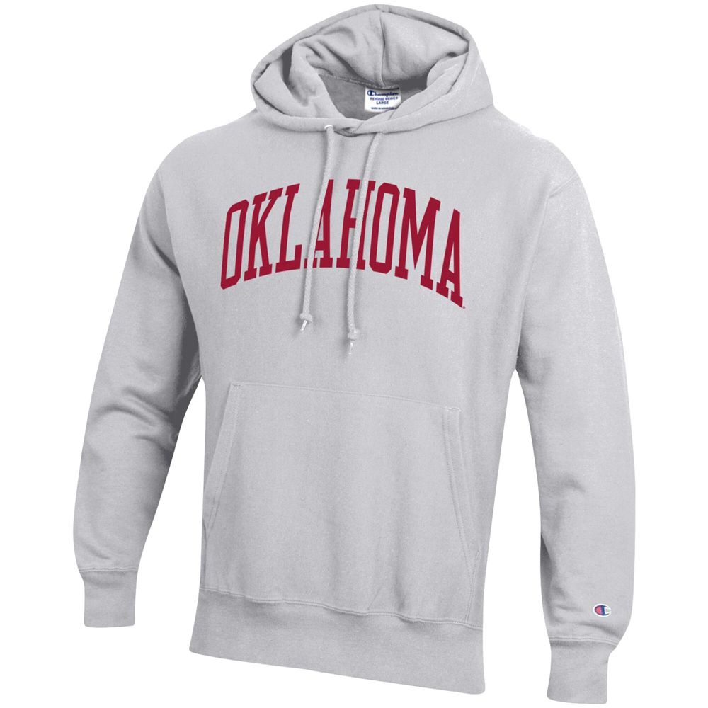 Men's Champion Heathered Gray Oklahoma Sooners Team Arch Reverse Weave Pullover Hoodie