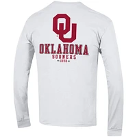 Men's Champion White Oklahoma Sooners Team Stack Long Sleeve T-Shirt