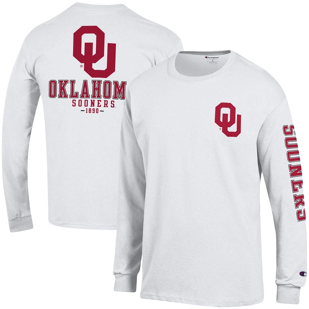 Men's Champion White Oklahoma Sooners Team Stack Long Sleeve T-Shirt