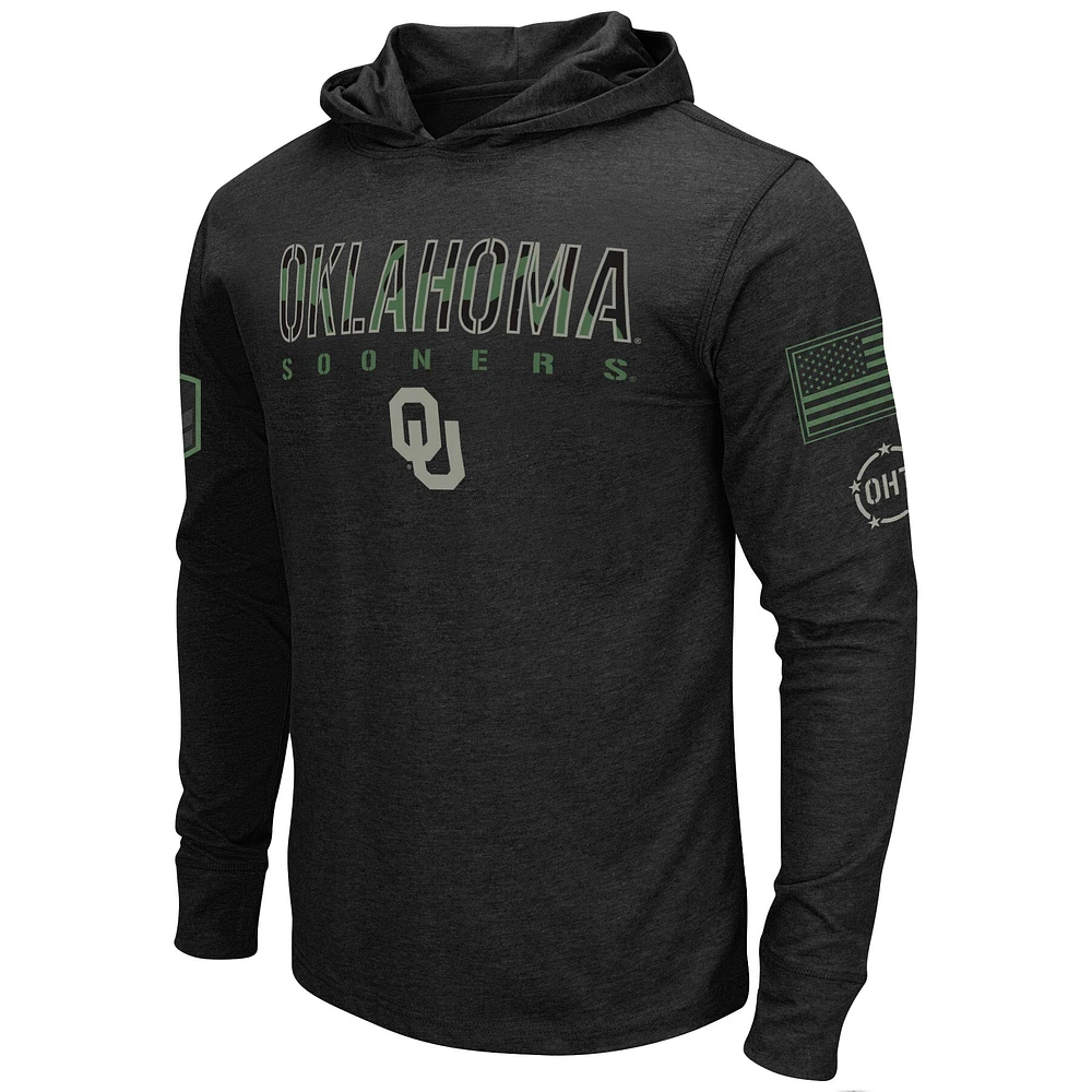 Men's Colosseum Black Oklahoma Sooners Big & Tall OHT Military Appreciation Tango Long Sleeve Hoodie T-Shirt