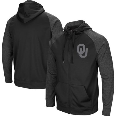 Men's Colosseum Black Oklahoma Sooners Blackout 3.0 Tonal Raglan Full-Zip Hoodie