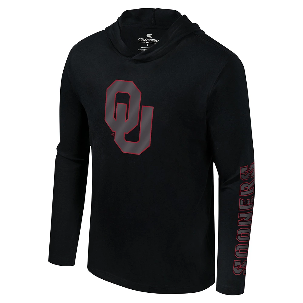 Men's Colosseum Black Oklahoma Sooners Color Pop Active Blend 2-Hit Long Sleeve Hooded T-Shirt