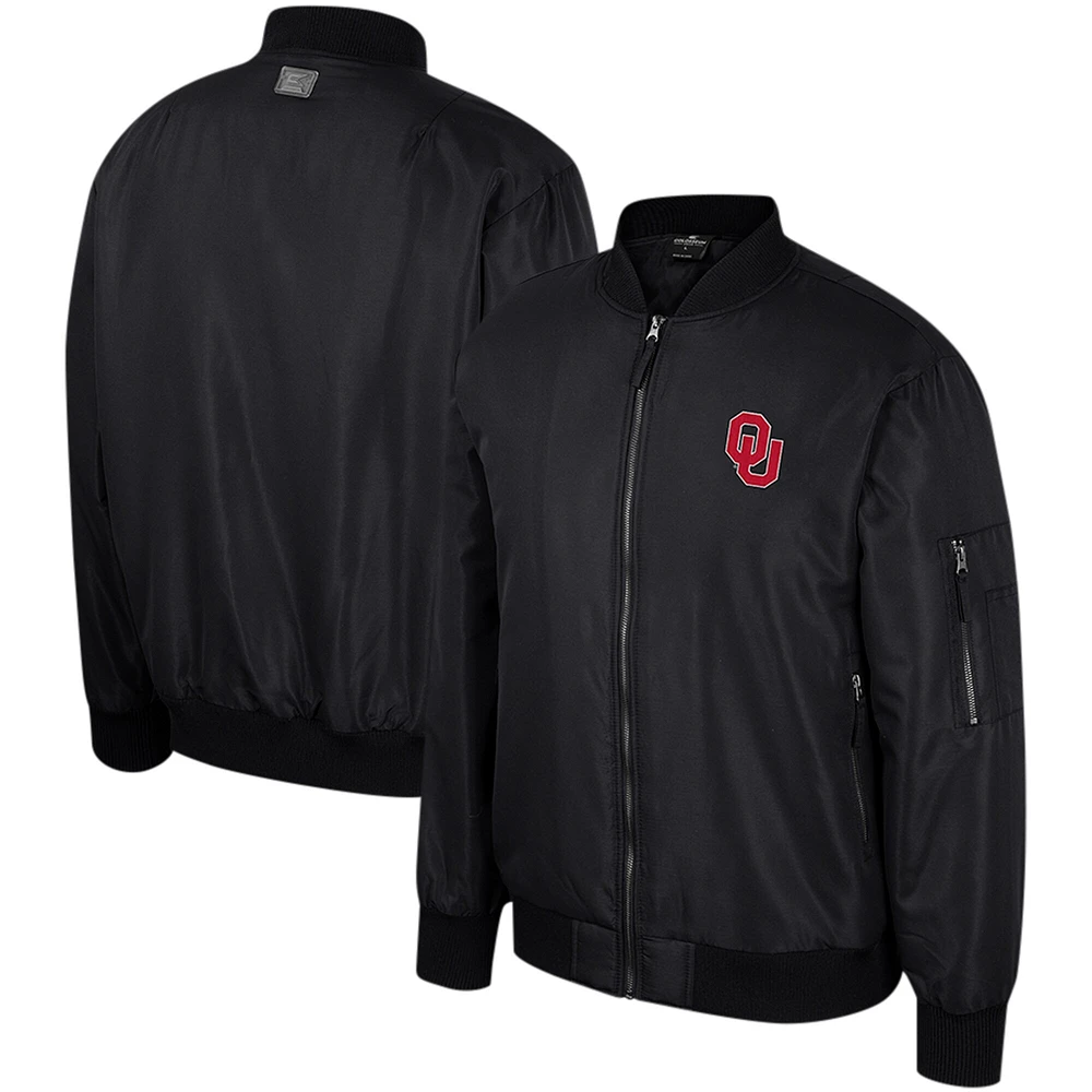 Blouson aviateur entièrement zippé Colosseum noir Oklahoma Sooners pour hommes