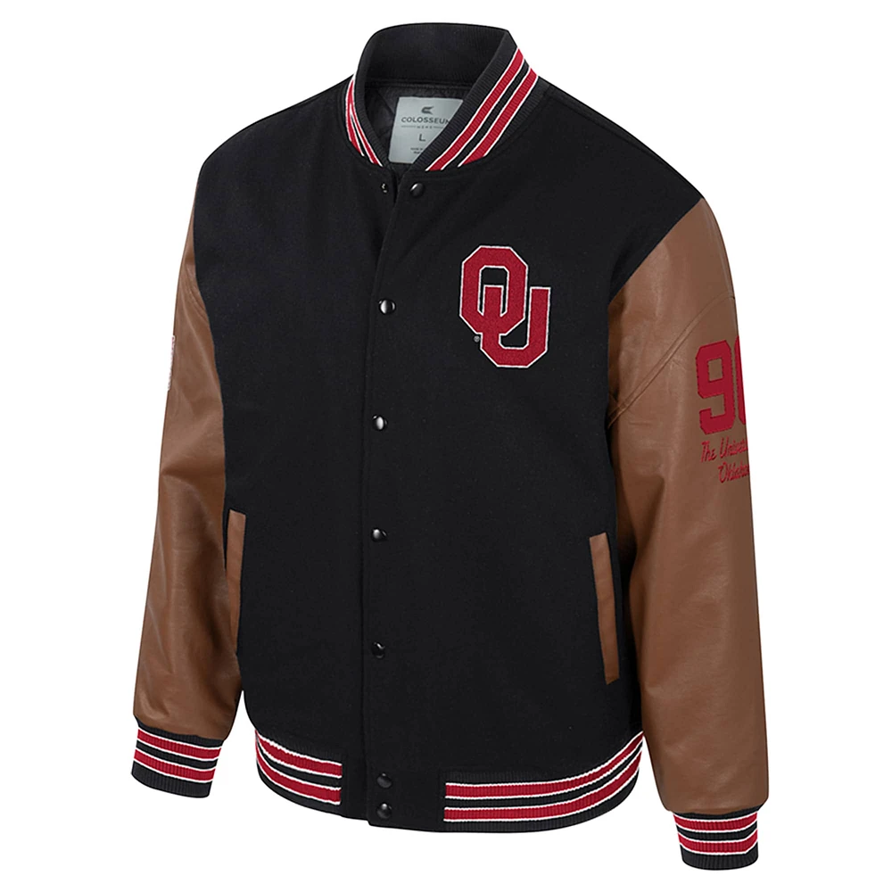 Veste universitaire noire à boutons-pression Colosseum pour homme des Oklahoma Sooners Letterman