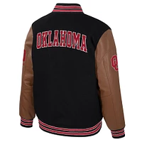 Veste universitaire noire à boutons-pression Colosseum pour homme des Oklahoma Sooners Letterman