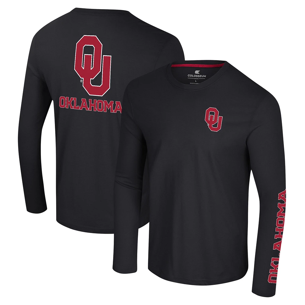 Men's Colosseum Black Oklahoma Sooners Logo Lockup 3-Hit Active Blend Long Sleeve T-Shirt